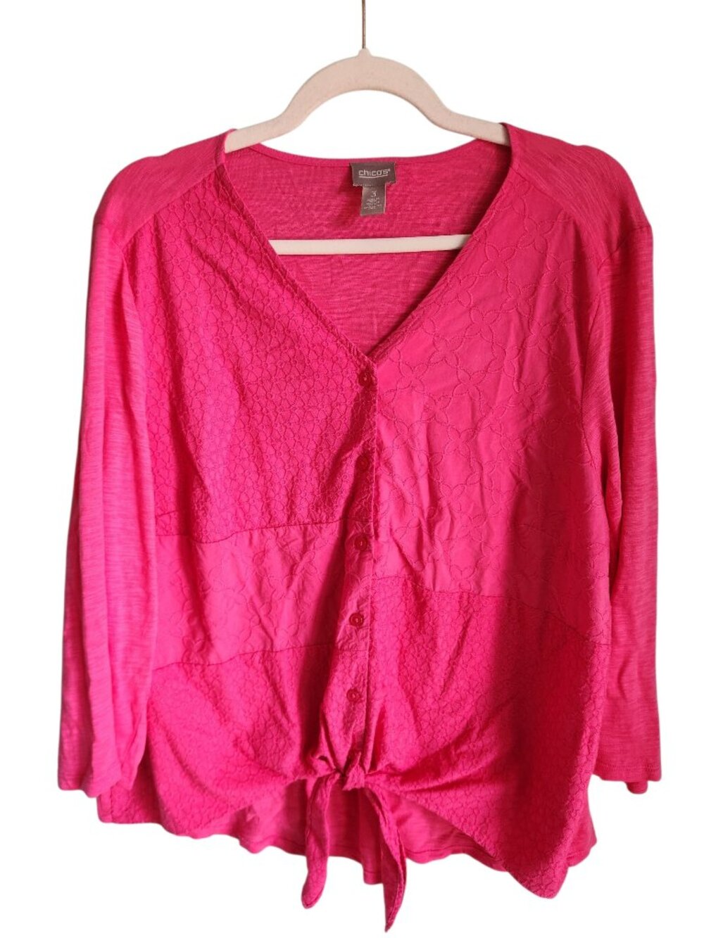 Chico's Shirt Pink XL (3) Women's V Neck Button Front Tie Blouse Top Casual